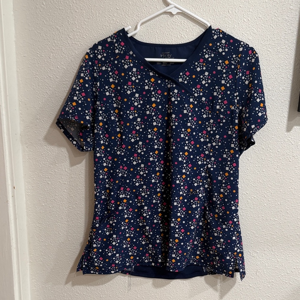 Cherokee Navy Top with Colorful Dots